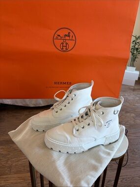 Hermès Off-White Canvas High-Top Sneakers